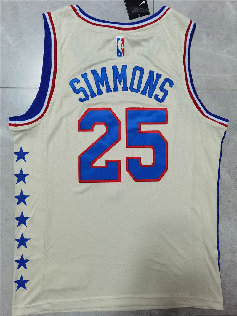Cheap Men Philadelphia 76ers 25 Simmons Cream 2021 Nike Game NBA Jersey